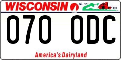 WI license plate 070ODC