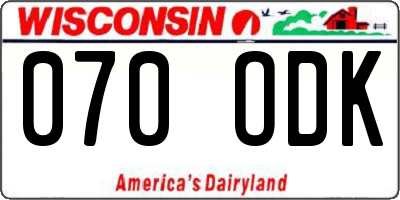 WI license plate 070ODK