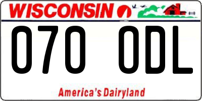 WI license plate 070ODL