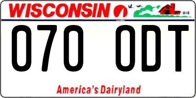 WI license plate 070ODT