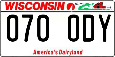 WI license plate 070ODY