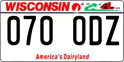 WI license plate 070ODZ