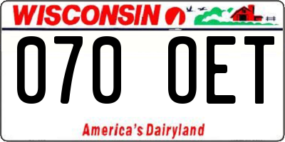 WI license plate 070OET