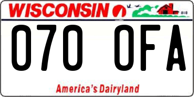 WI license plate 070OFA