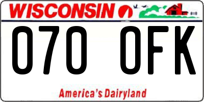 WI license plate 070OFK