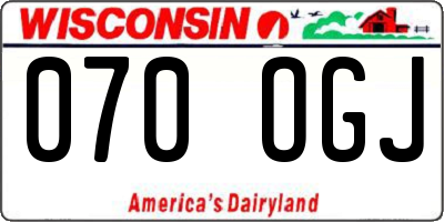 WI license plate 070OGJ