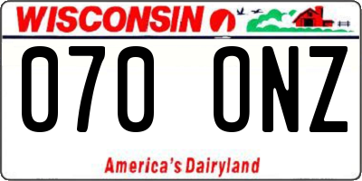 WI license plate 070ONZ