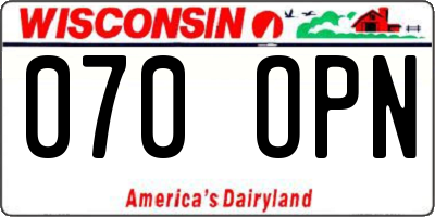 WI license plate 070OPN