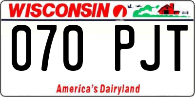 WI license plate 070PJT
