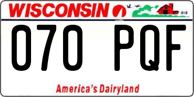 WI license plate 070PQF