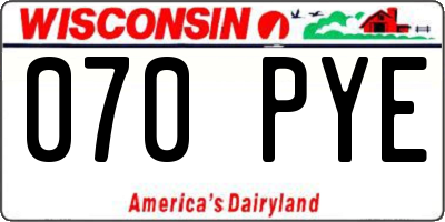 WI license plate 070PYE