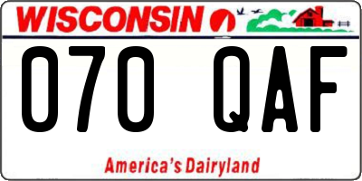 WI license plate 070QAF
