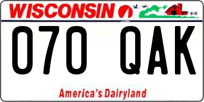 WI license plate 070QAK