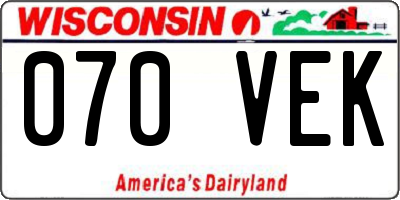 WI license plate 070VEK