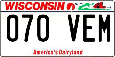 WI license plate 070VEM