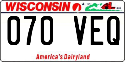 WI license plate 070VEQ