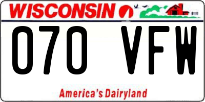 WI license plate 070VFW