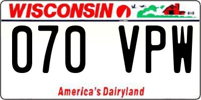 WI license plate 070VPW