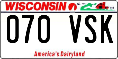 WI license plate 070VSK