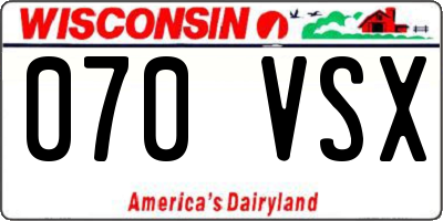 WI license plate 070VSX