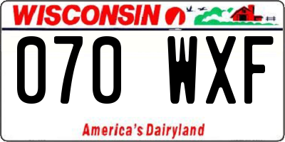 WI license plate 070WXF