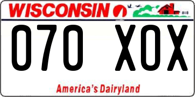 WI license plate 070XOX