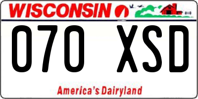 WI license plate 070XSD