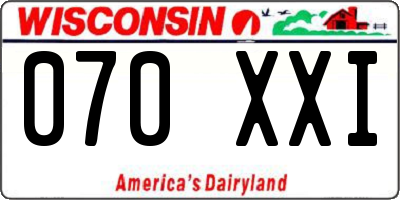 WI license plate 070XXI