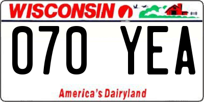 WI license plate 070YEA