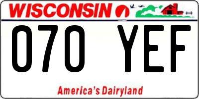 WI license plate 070YEF