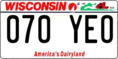 WI license plate 070YEO