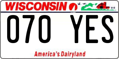 WI license plate 070YES