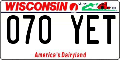 WI license plate 070YET