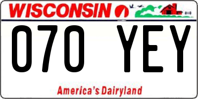 WI license plate 070YEY