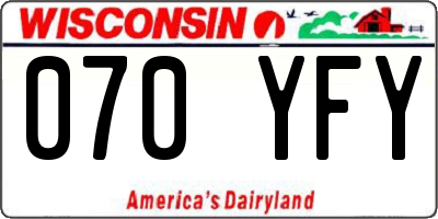 WI license plate 070YFY