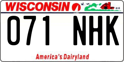 WI license plate 071NHK