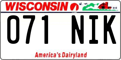 WI license plate 071NIK