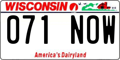 WI license plate 071NOW