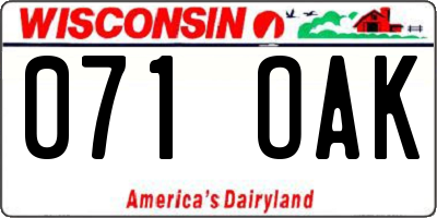 WI license plate 071OAK
