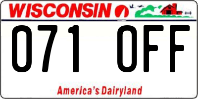 WI license plate 071OFF
