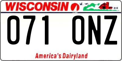 WI license plate 071ONZ
