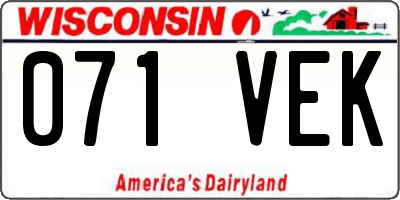 WI license plate 071VEK
