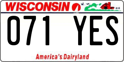 WI license plate 071YES