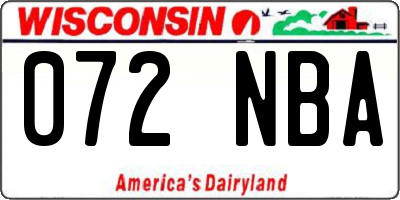 WI license plate 072NBA