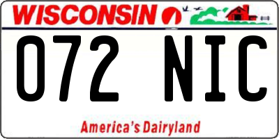 WI license plate 072NIC