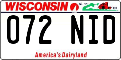 WI license plate 072NID