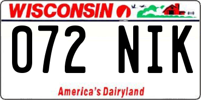WI license plate 072NIK