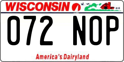 WI license plate 072NOP