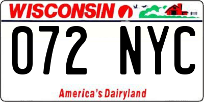 WI license plate 072NYC