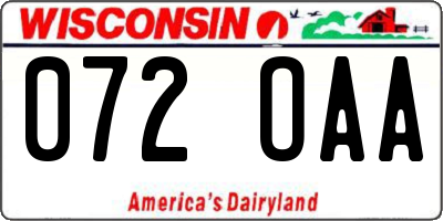 WI license plate 072OAA